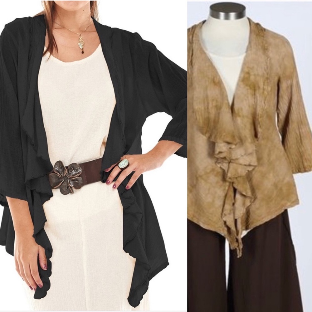 OH MY GAUZE Kendra Jacket Womens OS Neutral Washed Sand Lagenlook Ruffle Topper